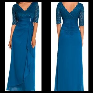 Deep Teal Lace And Chiffon Gown by Betsy and Adam